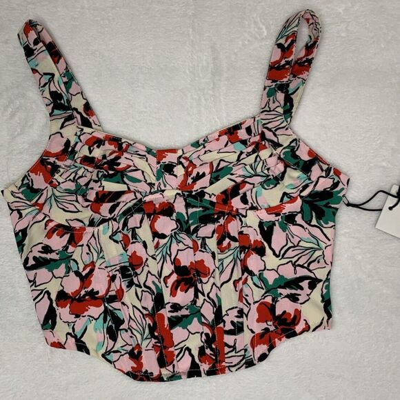 Style & Co Tops - Japna Crop Top Women's XS Pink Floral Smocked Boned Corset Style Pull Over NWT